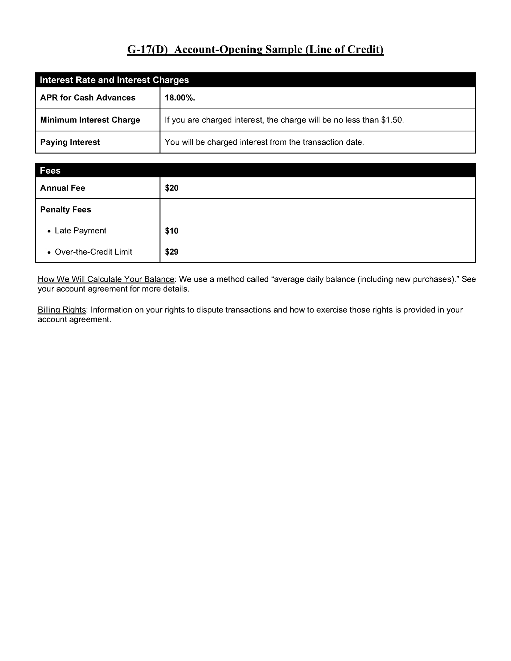 G-17(D) Account-Opening Sample (Line of Credit)