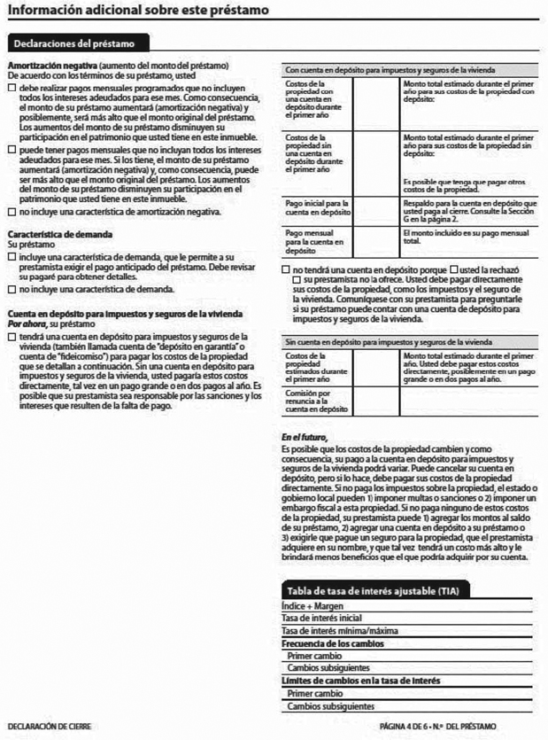 H-28(J)—Mortgage Loan Transaction Closing Disclosure—Modification to Closing Disclosure for Transaction Not Involving Seller—Spanish Language Model Form (continued)