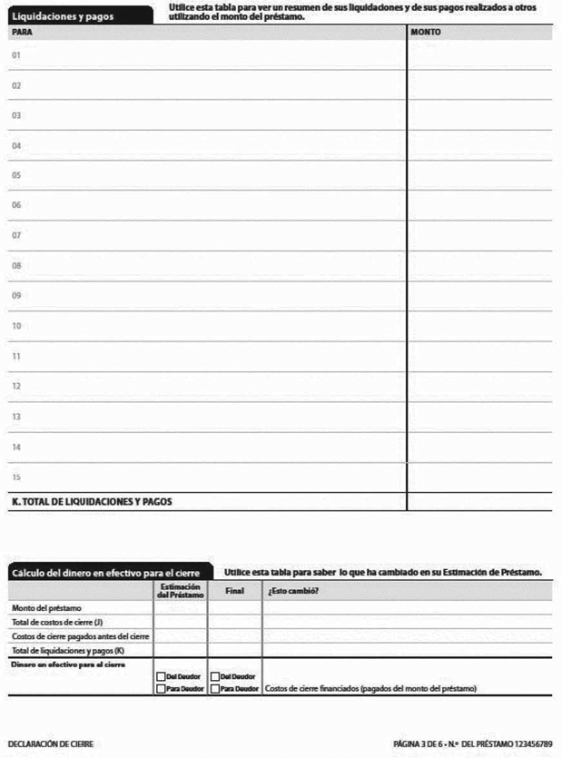 H-28(J)—Mortgage Loan Transaction Closing Disclosure—Modification to Closing Disclosure for Transaction Not Involving Seller—Spanish Language Model Form (continued)