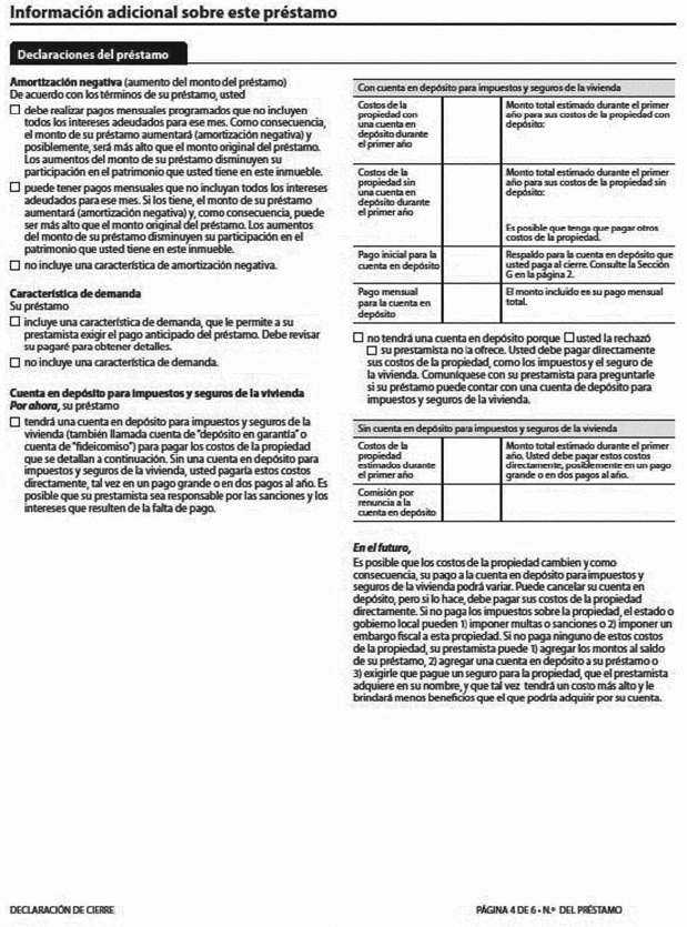 H-28(J)—Mortgage Loan Transaction Closing Disclosure—Modification to Closing Disclosure for Transaction Not Involving Seller—Spanish Language Model Form (continued)