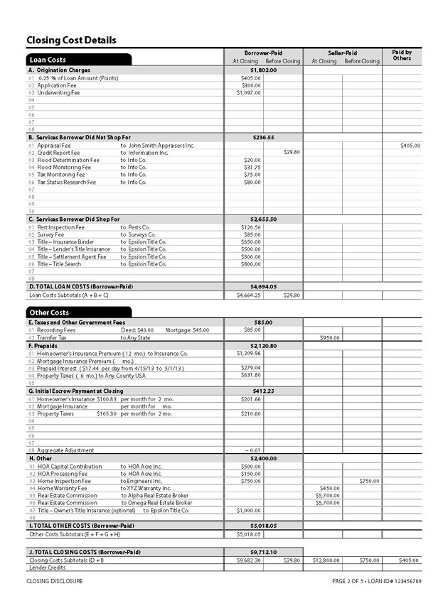 H-25(B)—Mortgage Loan Transaction Closing Disclosure—Fixed Rate Loan Sample (continued)