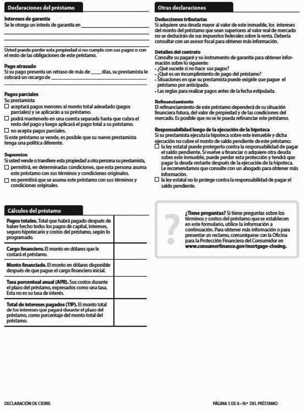 H-28(J)—Mortgage Loan Transaction Closing Disclosure—Modification to Closing Disclosure for Transaction Not Involving Seller—Spanish Language Model Form (continued)