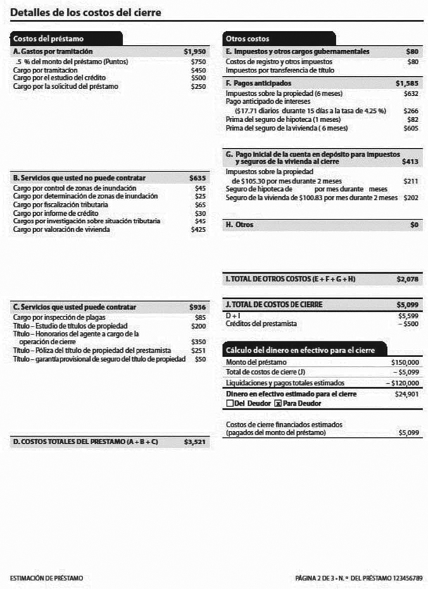 H-28(C)—Mortgage Loan Transaction Loan Estimate—Spanish Language Refinance Sample (continued)