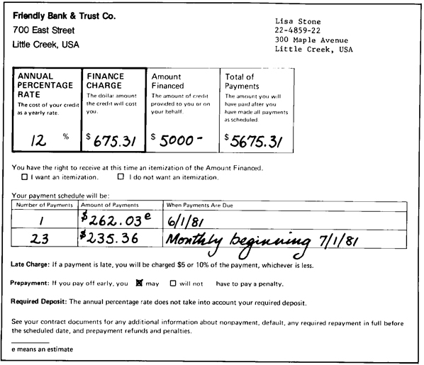 H-11—Installment Loan Sample 