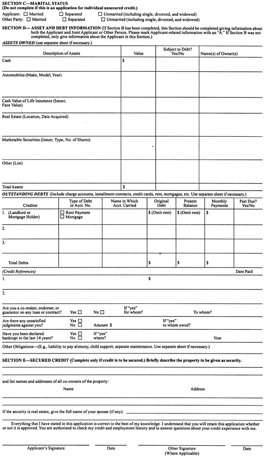 Closed-end, unsecured/secured credit continued