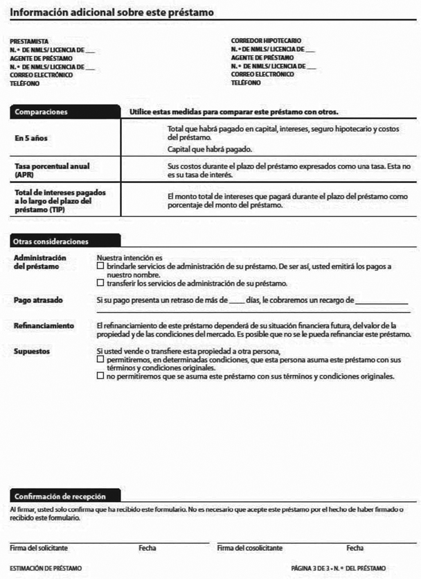 H-28(A)—Mortgage Loan Transaction Loan Estimate—Spanish Language Model Form (continued)