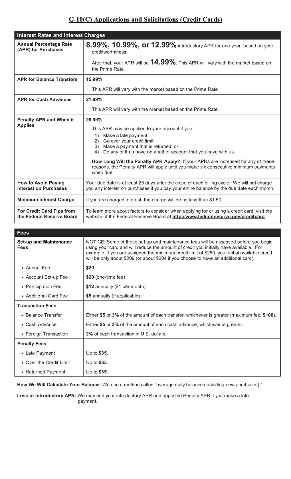 G-10(C)—Applications and Solicitations (Credit Cards)