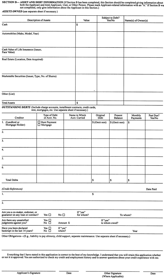 Open-end, unsecured credit continued