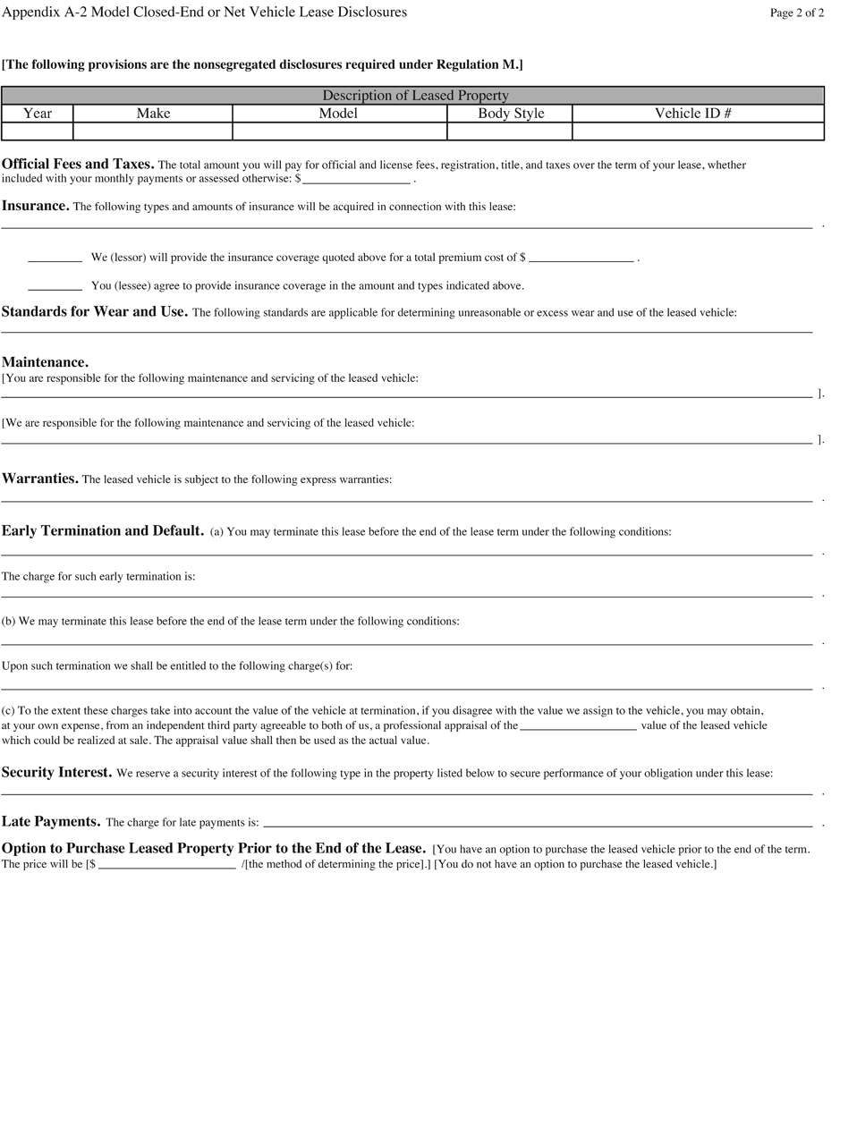 A-2—Model Closed-End or Net Vehicle Lease Disclosures Page 2