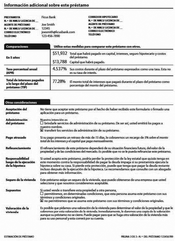 H-28(C)—Mortgage Loan Transaction Loan Estimate—Spanish Language Refinance Sample (continued)