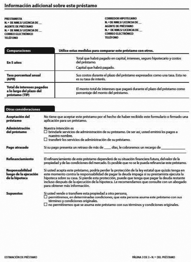 H-28(I)—Mortgage Loan Transaction Loan Estimate—Modification to Loan Estimate for Transaction Not Involving Seller—Spanish Language Model Form (continued)