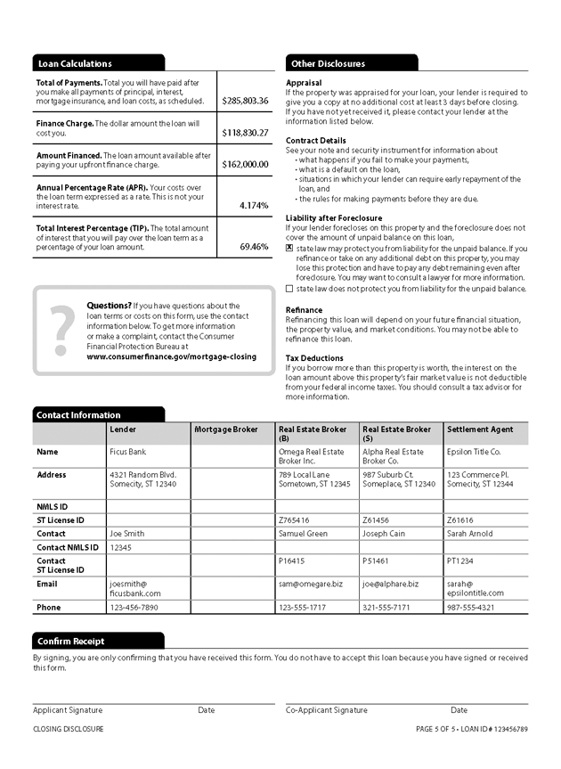 H-25(B)—Mortgage Loan Transaction Closing Disclosure—Fixed Rate Loan Sample (continued)