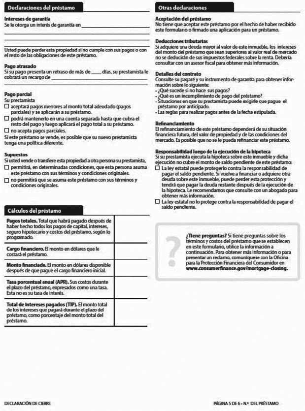 H-28(J)—Mortgage Loan Transaction Closing Disclosure—Modification to Closing Disclosure for Transaction Not Involving Seller—Spanish Language Model Form (continued)