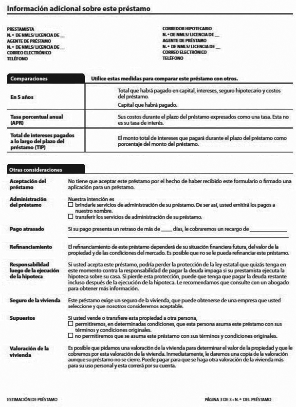 H-28(I)—Mortgage Loan Transaction Loan Estimate—Modification to Loan Estimate for Transaction Not Involving Seller—Spanish Language Model Form (continued)