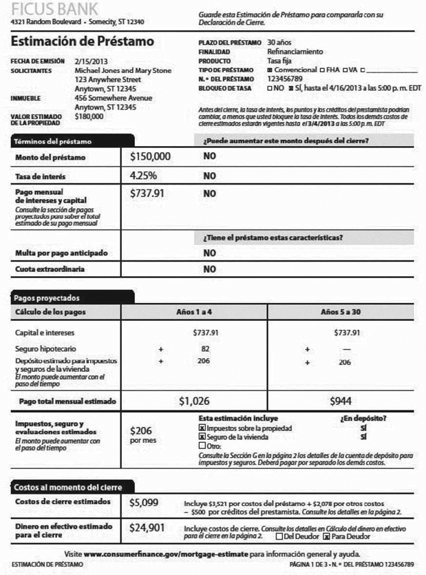 H-28(C)—Mortgage Loan Transaction Loan Estimate—Spanish Language Refinance Sample