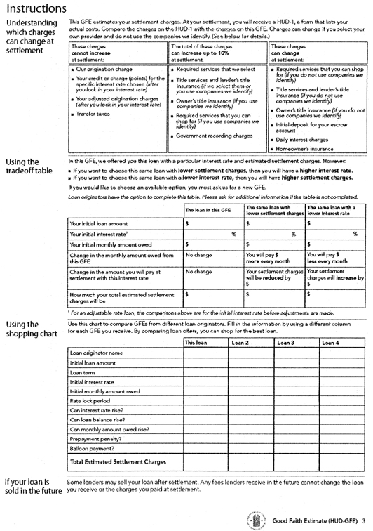 Good Faith Estimate (GFE) Form continued