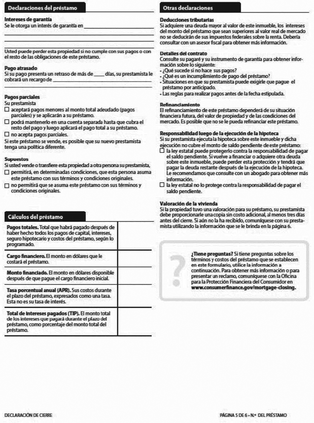 H-28(J)—Mortgage Loan Transaction Closing Disclosure—Modification to Closing Disclosure for Transaction Not Involving Seller—Spanish Language Model Form (continued)