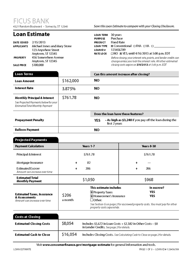 H-24(B)—Mortgage Loan Transaction Loan Estimate—Fixed Rate Loan Sample