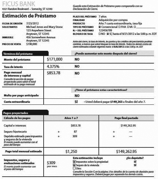 H-28(D)—Mortgage Loan Transaction Loan Estimate—Spanish Language Balloon Payment Sample