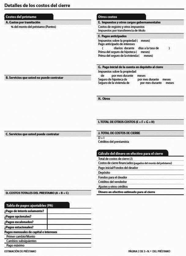 H-28(A)—Mortgage Loan Transaction Loan Estimate—Spanish Language Model Form (continued)