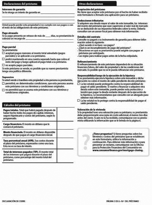 H-28(J)—Mortgage Loan Transaction Closing Disclosure—Modification to Closing Disclosure for Transaction Not Involving Seller—Spanish Language Model Form (continued)