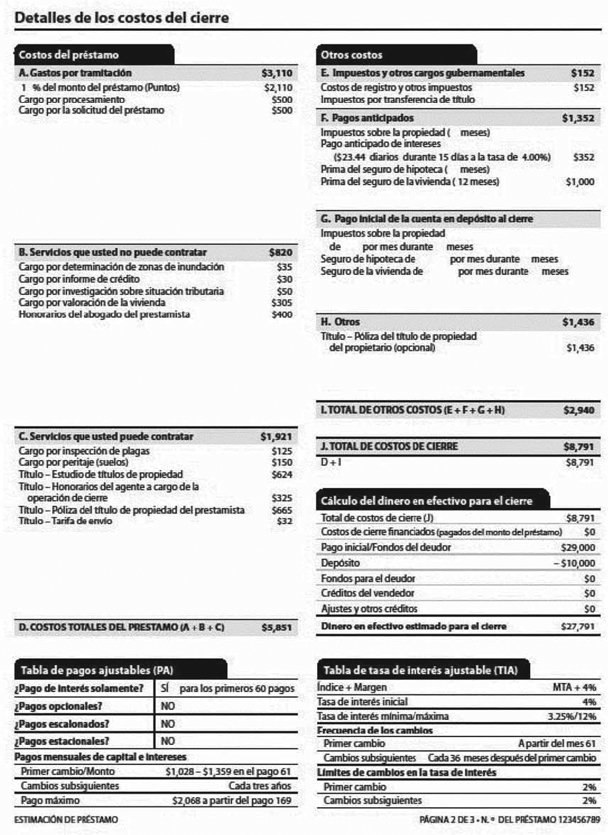 H-28(B)—Mortgage Loan Transaction Loan Estimate—Spanish Language Purchase Sample (continued)