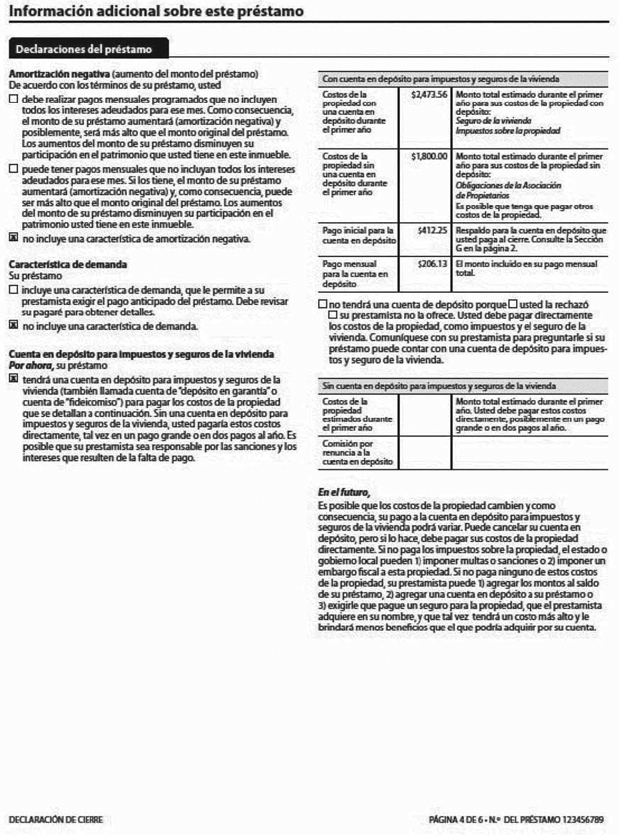 H-28(G)—Mortgage Loan Transaction Closing Disclosure—Spanish Language Purchase Sample (continued)