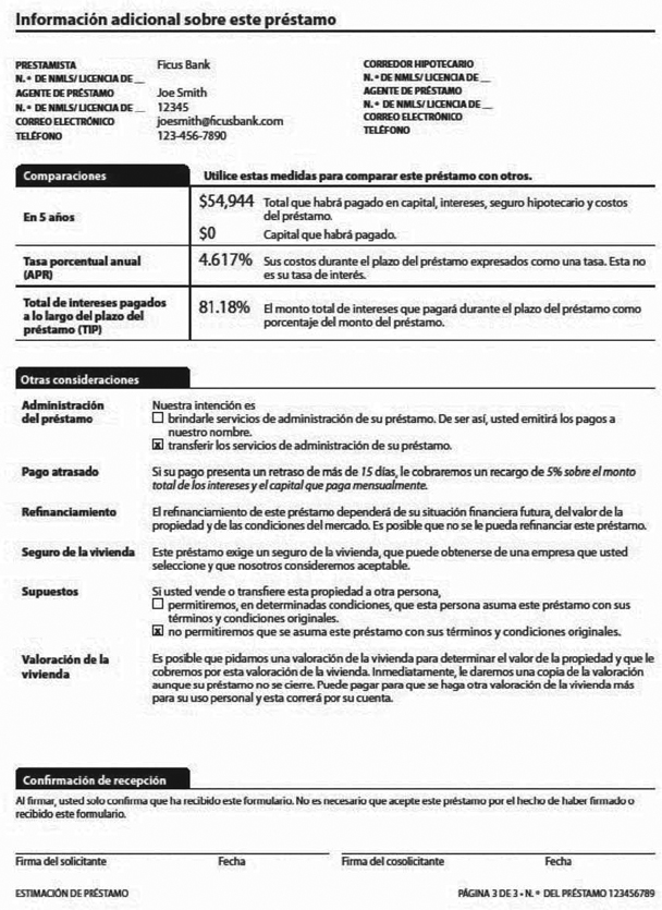 H-28(B)—Mortgage Loan Transaction Loan Estimate—Spanish Language Purchase Sample (continued)