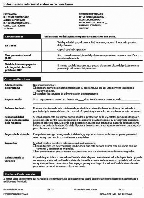 H-28(I)—Mortgage Loan Transaction Loan Estimate—Modification to Loan Estimate for Transaction Not Involving Seller—Spanish Language Model Form (continued)