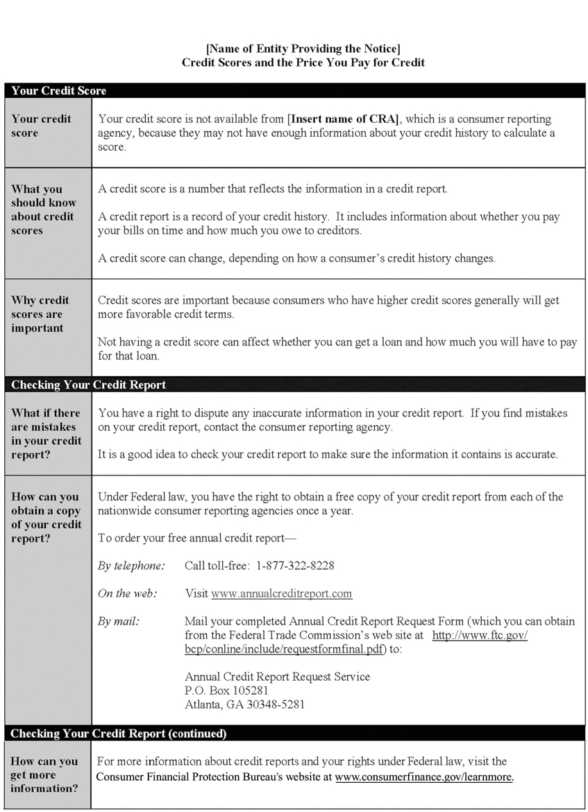 H-5—Model Form for Loans where Credit Score Is Not Available