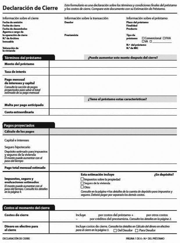 H-28(J)—Mortgage Loan Transaction Closing Disclosure—Modification to Closing Disclosure for Transaction Not Involving Seller—Spanish Language Model Form