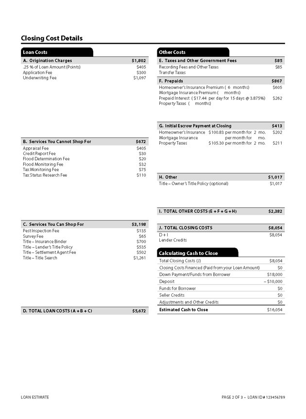 H-24(B)—Mortgage Loan Transaction Loan Estimate—Fixed Rate Loan Sample (continued)