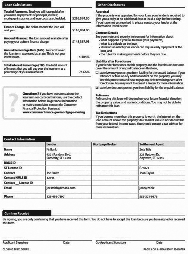 H-25(G)—Mortgage Loan Transaction Closing Disclosure—Refinance Transaction with Cash from Consumer at Consummation Sample (continued)