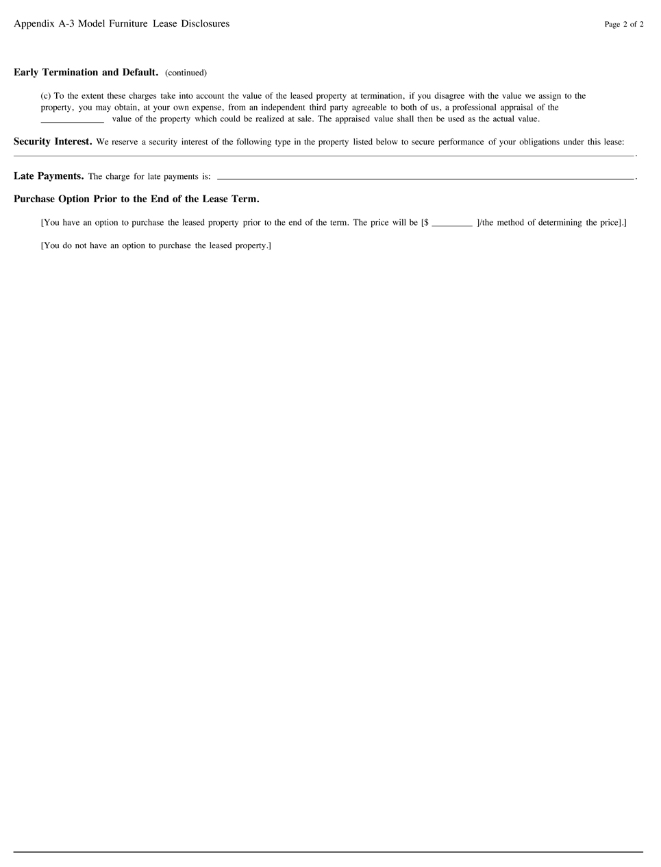 A-3—Model Furniture Lease Disclosures Page 2