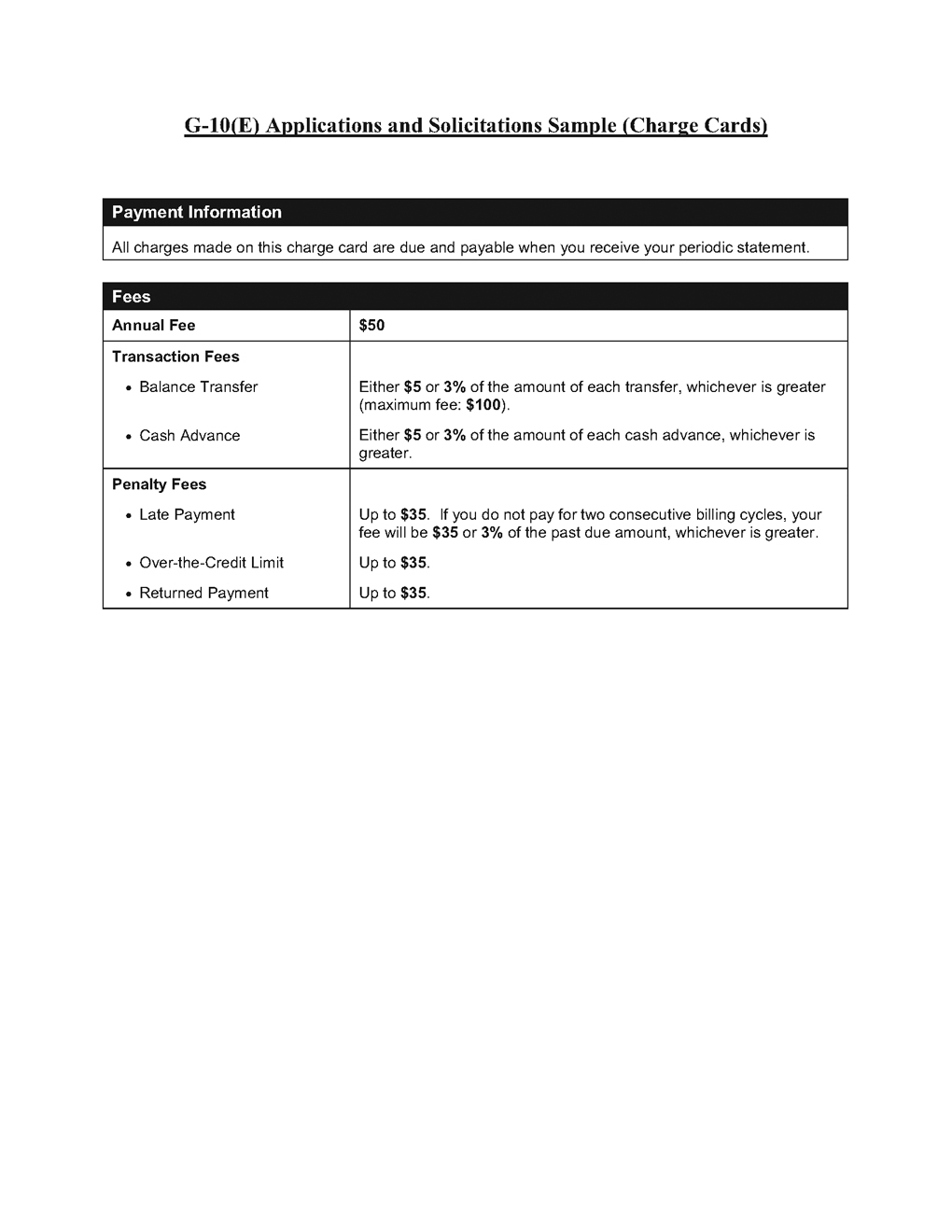 G-10(E)—Applications and Solicitations Sample (Charge Cards)