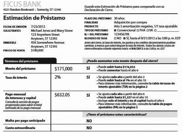 H-28(E)—Mortgage Loan Transaction Loan Estimate—Spanish Language Negative Amortization Sample