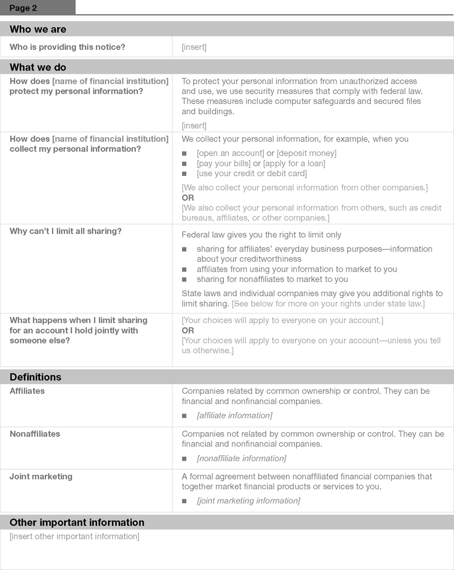 Version 2: Model Form With Opt-Out by Telephone and/or Online continued