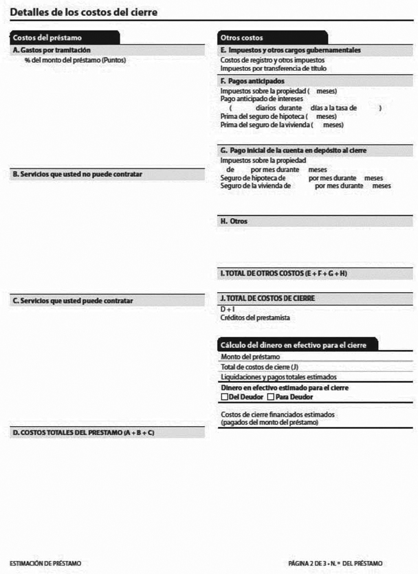 H-28(I)—Mortgage Loan Transaction Loan Estimate—Modification to Loan Estimate for Transaction Not Involving Seller—Spanish Language Model Form (continued)