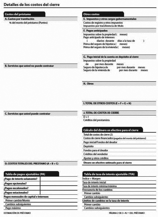 H-28(A)—Mortgage Loan Transaction Loan Estimate—Spanish Language Model Form (continued)