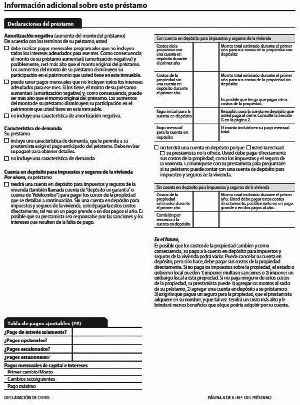 H-28(J)—Mortgage Loan Transaction Closing Disclosure—Modification to Closing Disclosure for Transaction Not Involving Seller—Spanish Language Model Form (continued)