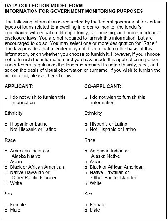 Data Collection Model Form Information for Government Monitoring Purposes