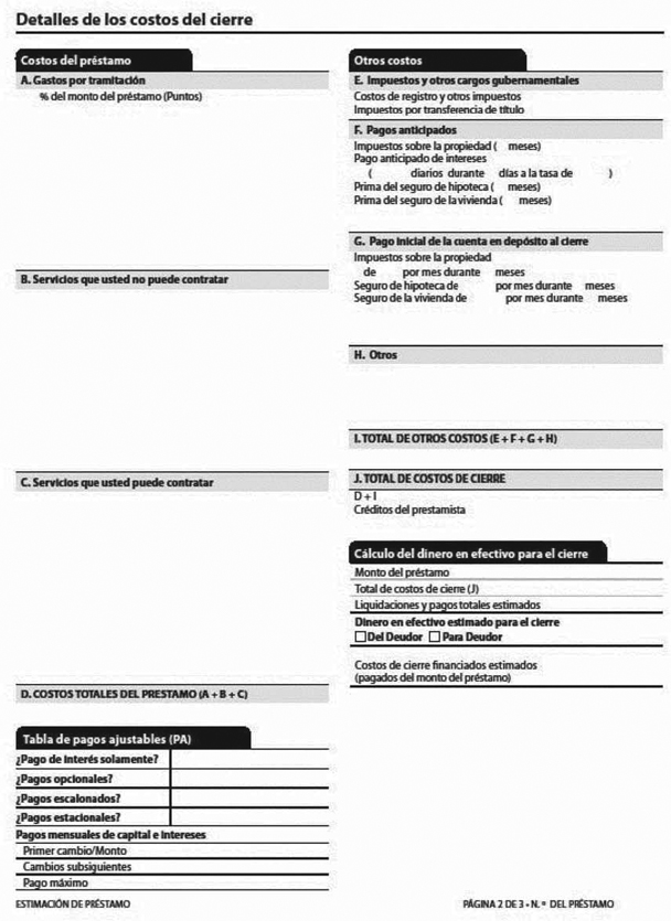 H-28(I)—Mortgage Loan Transaction Loan Estimate—Modification to Loan Estimate for Transaction Not Involving Seller—Spanish Language Model Form (continued)