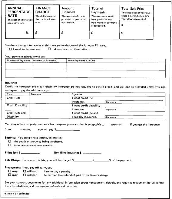 H-1—Credit Sale Model Form