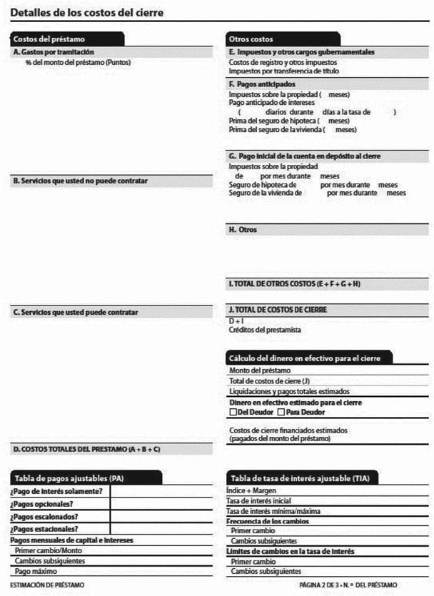 H-28(I)—Mortgage Loan Transaction Loan Estimate—Modification to Loan Estimate for Transaction Not Involving Seller—Spanish Language Model Form (continued)