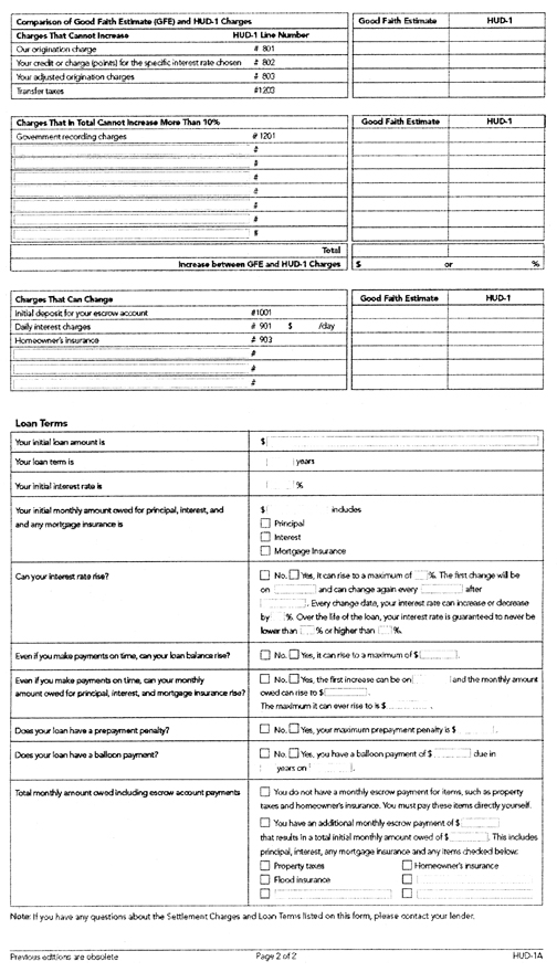 HUD-1A Settlement Statement continued