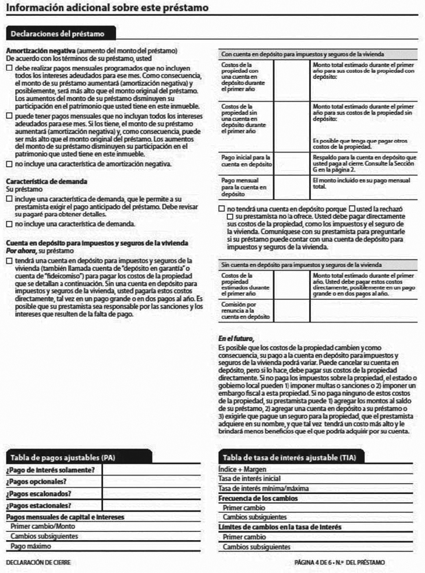 H-28(J)—Mortgage Loan Transaction Closing Disclosure—Modification to Closing Disclosure for Transaction Not Involving Seller—Spanish Language Model Form (continued)