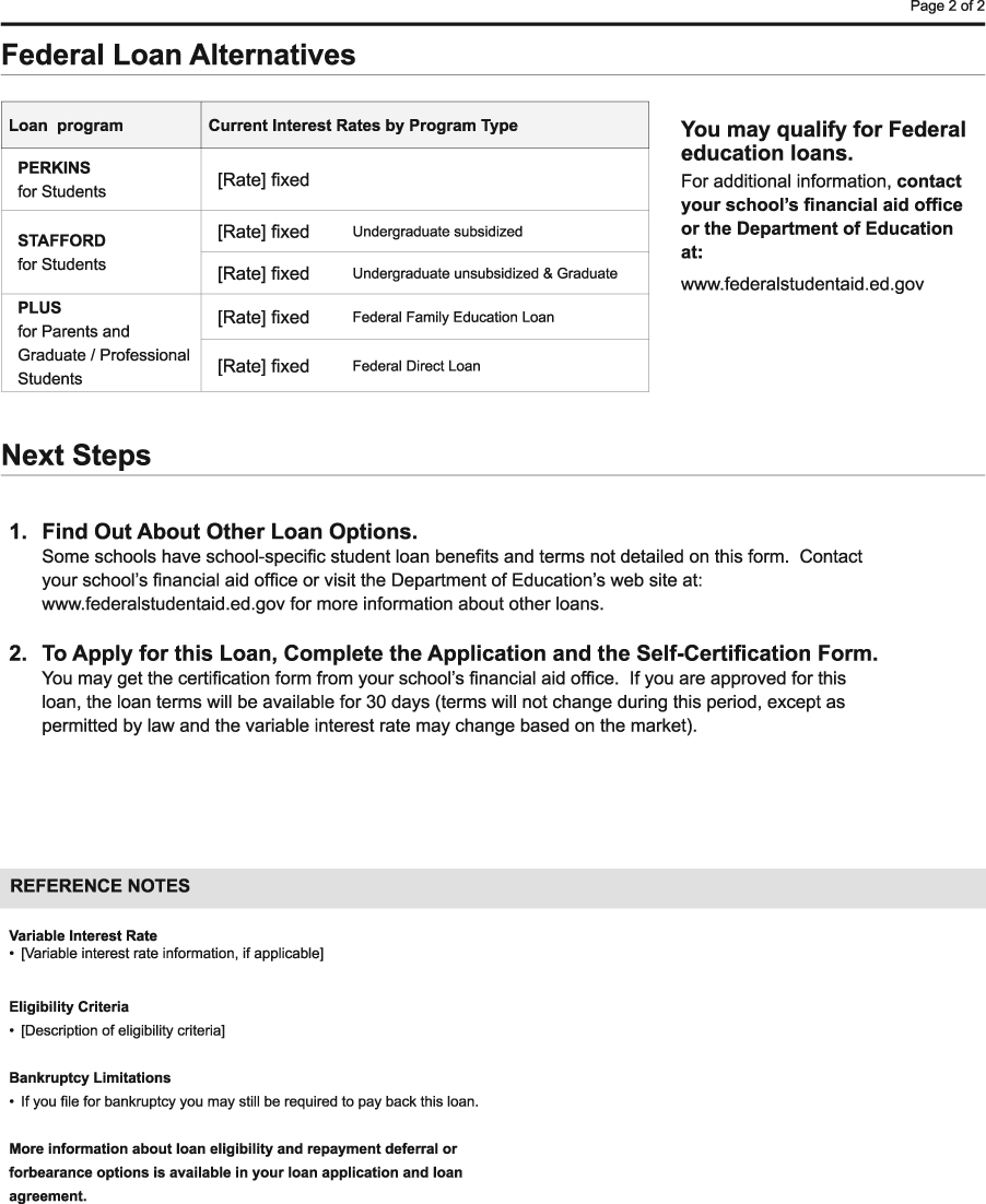 H-18 Private Education Loan Application and Solicitation Model Form continued