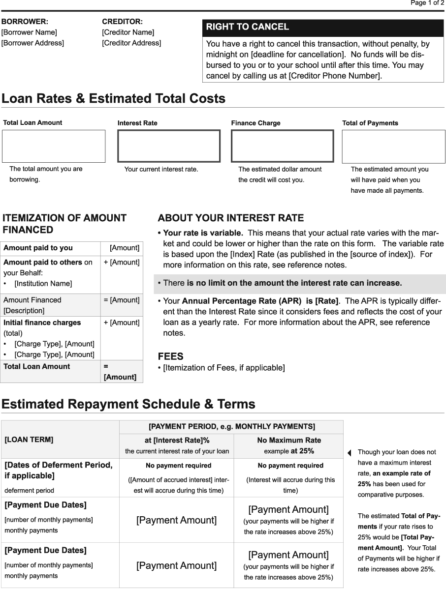 H-20 Private Education Loan Final Model Form