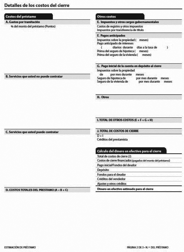 H-28(A)—Mortgage Loan Transaction Loan Estimate—Spanish Language Model Form (continued)